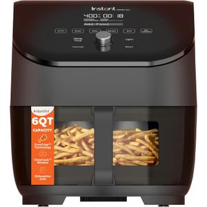 Instant Pot Vortex Plus 6QT ClearCook Air Fryer, Clear Windows, Custom Program Options, 6-in-1 Functions, Crisps, Broils, Roasts, Dehydrates, Bakes, Reheats, from the Makers of Instant Pot, Black