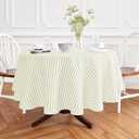 Solino Home Linen Round Tablecloth 70 Inch - Amalfi Stripe, 100% Pure Linen Sage and White Round Tablecloth - Machine Washable Table Cloth for Spring, Summer, Mothers Day
