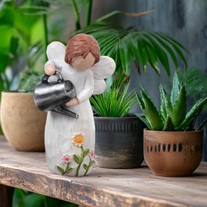 JFHEDY Gardening Gifts for Women, Angel Figurines Guardian Gifts for Women, New Home Gift Ideas, Sculpted Hand-Painted Figurine Angel Figurine