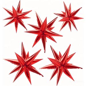 Red Star Foil Balloons Explosion 12 Point Spike Baloons Large Mylar Balloon Party Decorations Backdrops for Christmas Wedding Anniversary Bachelorette Engagement Birthday Valentine's Day