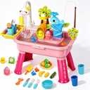 2026 Upgraded Water Table for Toddlers 1-3, Outdoor Water Play Table for Kids Ages 4-8 with Pump, Toddler Water Table, Play Sink with Running Water, Kitchen Sink Toy, Fishing Game, Sensory Table, Pink