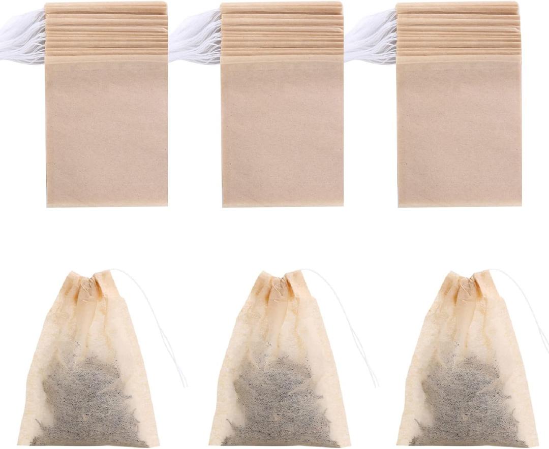 400 Pack Disposable Drawstring Tea Filter Bags Safe & Natural Unbleached Paper Tea Infuser Drawstring Empty Bag for Loose Leaf Tea (8 x 10cm, Natual Color)
