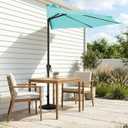 JEAREY 9ft Half Umbrella Outdoor Patio Umbrella Market Umbrellas with Crank, 1/2 Round Wall Umbrella 5 Sturdy Ribs UV Protection for Pool Garden Balcony Deck, Teal Blue