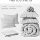 EVERGRACE Queen Comforter Set, 7-Piece Bed in a Bag, Shabby Chic Tufted Boho Bedding with Line Embroidery, Soft All Season Microfiber Comforter (90"x90") with Sheets, Pillowcases & Shams, Light Gray