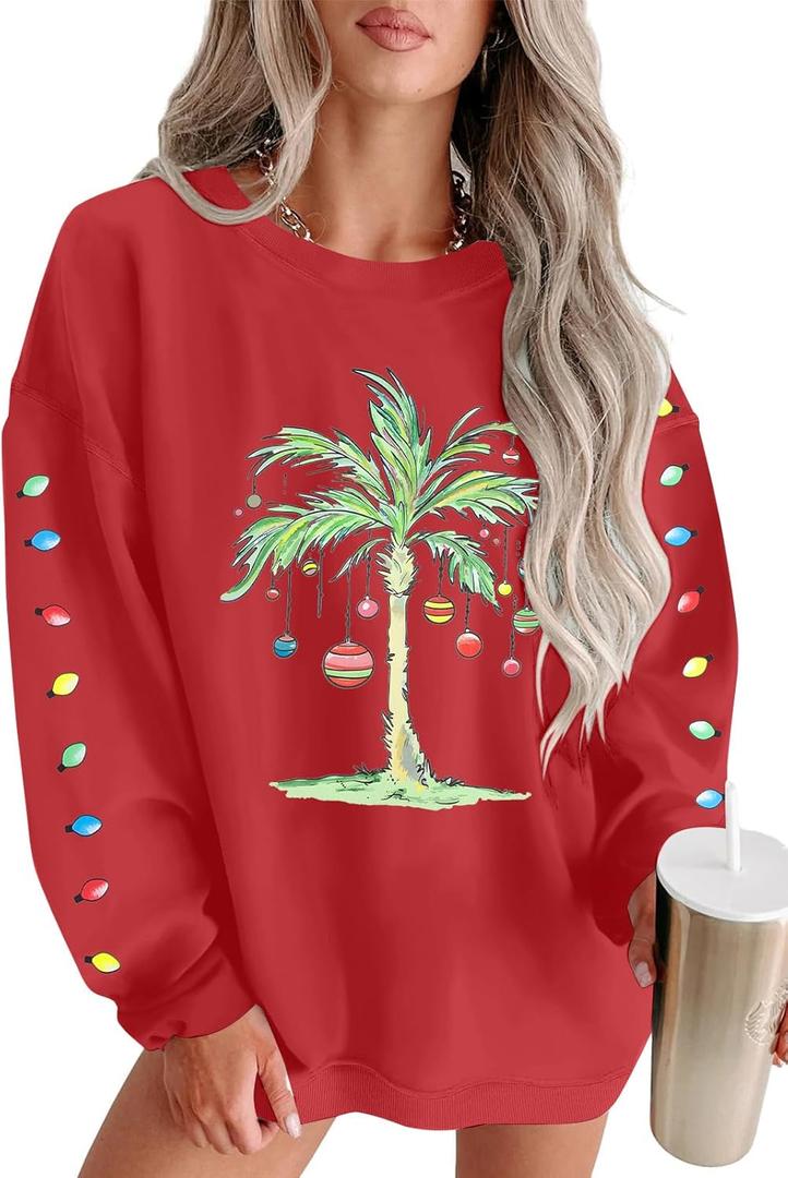 FAYALEQ Christmas Sweatshirt Women Christmas Tree Shirt Xmas Vacation Graphic Casual Long Sleeve Pullover Tops Blouse