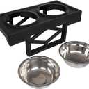 Elevated Dog Bowls Stand - Adjusts to 3 Heights for Small, Medium, and Large Pets - Stainless-Steel Dog Bowls Hold 34oz Each by PETMAKER (Black)