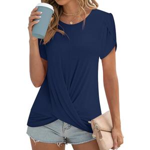 Womens 2025 Summer Tops Casual Twist Front Blouses Short Sleeve Tshirts Fitting Tunic 3XL