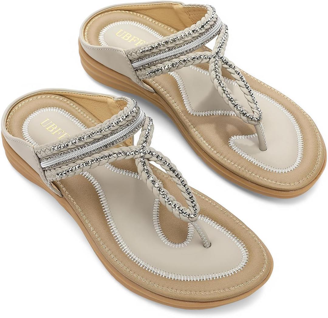 UBFEN Womens Slides Walking Sandals Comfortable Platform Slip On Dressy Summer (Beige)