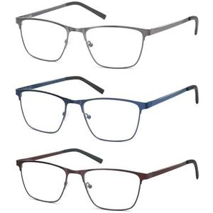 OLOMEE Blue Light Blocking Reading Glasses for Mens Full Metal Square Readers Lightweight Cheaters Reading Glasses 3 Pack 0.75