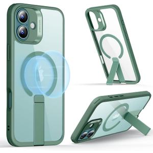 ESR for iPhone 16 Case with Stand, Compatible with MagSafe, Magnetic Kickstand Case for iPhone 16, Military-Grade Protection Shockproof Case, Boost Series, Clear Green