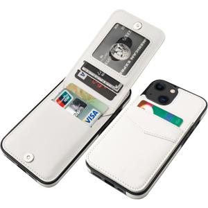 KIHUWEY Compatible with iPhone 13 Case Wallet with Credit Card Holder, Premium Leather Magnetic Clasp Kickstand Heavy Duty Protective Cover for iPhone 13 6.1 inch(White)