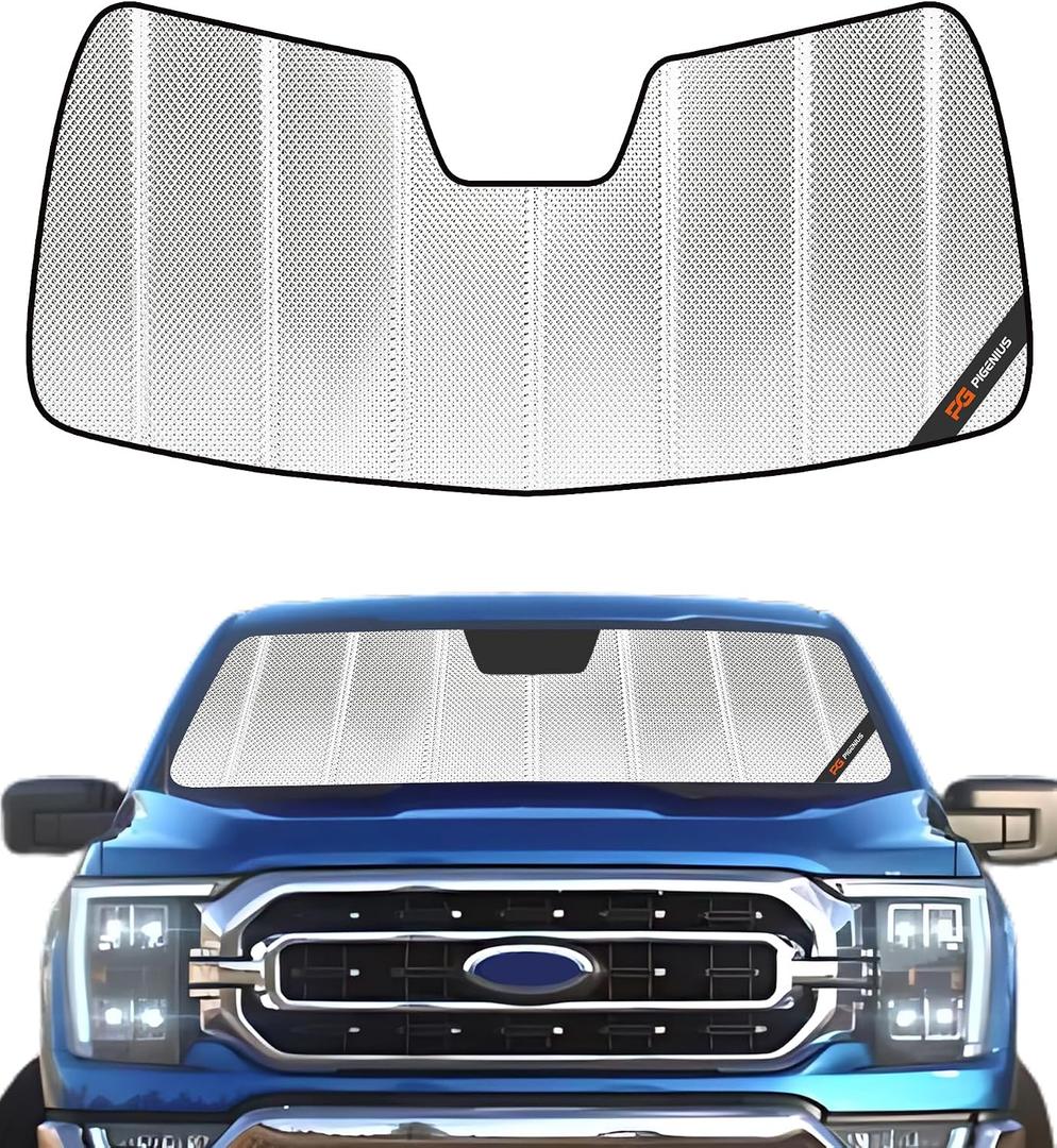 Pigenius Windshield Sun Shade for Ford F150 2015-2020. Reflective Aluminum Film Front Window Sunshade - BLAZBLOCK
