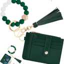 KNGITRYI Wallet Keychain Wristlet for Women,Slim RFID Credit Card Holder Purse Tassel Keychain Bangle Key Ring for Men Women (Dark Green)