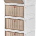 4 Tier Stackable Storage Bins with Lids, 28Qt Plastic Storage Containers with Magnetic Doors & Wheels, Convenient Storage Bins Closet Organizers, Household Organization for Home, Party, Office, Dorm