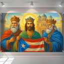 BlissYard Three Kings Day Backdrop 71 x 43 Inches Puerto Rico Banner Da de Los Reyes Wall Hanging Religious Epiphany Three Wise Men Tapestry for Home Church Holiday Decor Banner