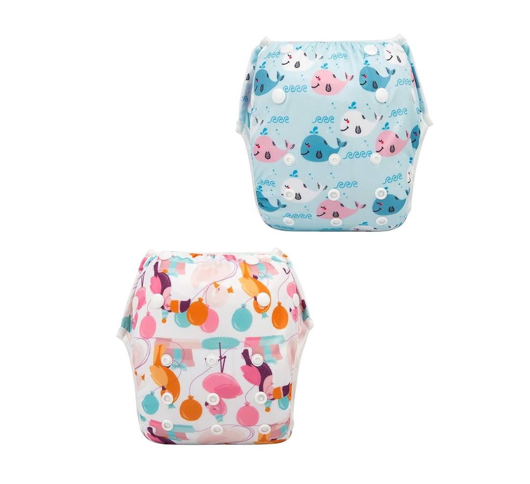 Babygoal Baby & Toddler Girl and Boy Swim Diapers, Reusable Adjustable Washable One Size Fits 6M-3T Gifts and Swimming Lessons 2 Pack 3ZSD08 Rabbit & Whale