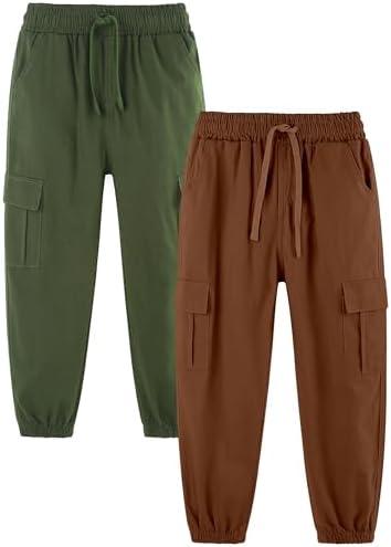 Boys 2 Pack Cotton Pull On School Uniform Casual Cargo Pants with Drawstring 2-14 Years