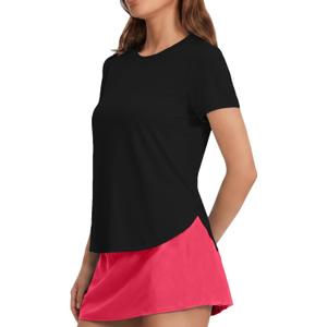 Hiverlay Women's Short Sleeve Workout Top Athletic Tee | Sun Protection UPF 50+ Lightweight Shirts, Quick Dry for Gym Tennis Running Golf Tennis Travel (Black, M)