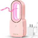 let'me Desk Fan, 11.8 Inch Bladeless Fan Mini Office Fan 4 Speeds with 5-Colors Ambient Light, USB Table Fan Small Quiet for Home, Bedroom,Dorm (Pink)