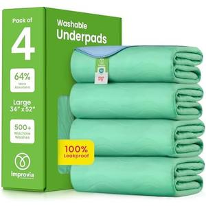 IMPROVIA® Washable Underpads, 34" x 52" (Pack of 4) - Heavy Absorbency Reusable Incontinence Pads for Kids, Adults, Elderly, and Pets - Waterproof Protective Pad for Bed, Couch, Sofa, Furniture, Floor