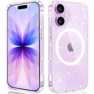 Designed for iPhone 17 Case Glitter Magnetic, Compatible with Wireless Charging, Sparkly Anti-Scratch Back Shockproof Slim Thin Phone Cases Cover for Women (Clear)