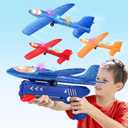 3 Pack Airplane Launcher Toy, 12.6" Foam Glider Led Plane, 2 Flight Mode Catapult Plane for Kids Outdoor Sport Flying Toys Gifts for 3 4 5 6 7 8 9 10 12 Year Old Boys Girls (Red&orange&blue)