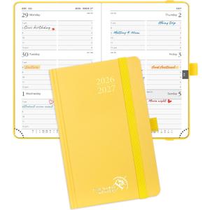 POPRUN 2026-2027 Academic Small Weekly Planner, 4" x 6.25" Purse Size Calendar, July 2026 to June 2027, Hardcover Appointment Book with Horizontal Layout, Hourly Time Slots - Light Yellow