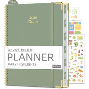 Daily Planner 2026 (8.5" x 11") - Weekly & Monthly Planner (Jan. 2026 - Dec. 2026), Column View Calendar Organizers, Hardcover Agenda Book with Tabs for Office & School, Green