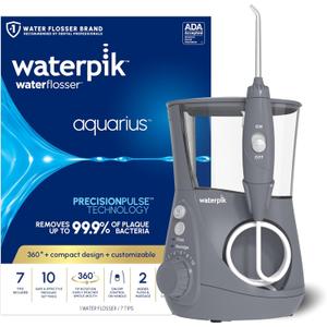 Waterpik Aquarius Water Flosser For Teeth Cleaning, Gums, Braces, Dental Care, Electric Power With 10 Settings, 7 Tips For Multiple Users And Needs, ADA Accepted, Gray WP-667