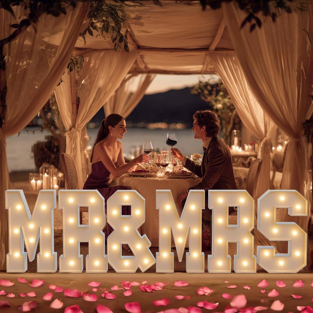 imprsv Mr and Mrs Sign, 2.3FT Mr & Mrs Sign for Wedding Decor, Mr and Mrs Light up Signs Marquee Light up Letters for Engagement Proposal Bridal Shower Valentine Party Decoration