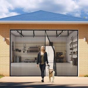 Garage Door Screen: 10x8FT Garage Screen Door Reinforced Magnetic Closure Garage Screen, Heavy Duty Weighted Bottom Garage Net Screen with 4 Strapping Tapes, Hands Free, Easy Assembly (Black)