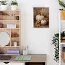 Zeuiwr Fall Artwork White Pumpkin Framed Wall Decor, Farmhouse Rustic Autumn Pumpkin Maple Leaf Canvas Wall Art, Retro Country Fall Pictures Prints for Home Bedroom Living Room Decor, 11x14 Inches