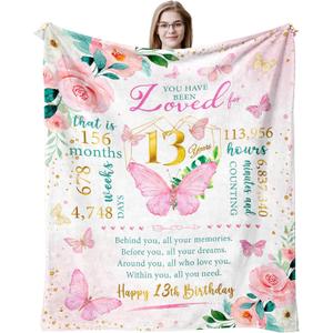13th Birthday Gifts for Girls, Birthday Gifts for 13 Year Old Girls Throw Blanket 60" x 50", 13 Year Old Teen Girl Gift Ideas, Best Presents for 13 Year Old Girl