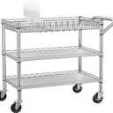 NTE Utility Cart with Wheels, 990lbs Capacity Metal 3 Tier Rolling Carts, NSF Kitchen Carts On Wheels with Storage, Heavy Duty Utility Cart with Handle & Wire Shelf for Indoor & Outdoor Use, Silver