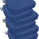 downluxe Chair Cushions for Dining Chairs, Waterproof Kitchen Chair Pads, Non-Slip Dining Seat Cushion with Ties, 17" x 16" x 2.5", Blue, 6 Pack