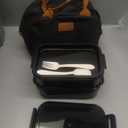 KEMETHY Adults Bento Lunch Box Set with Thermo Bag, 74oz Stackable Leak-proof 3-tiers Bento Box, Built-in Utensil and Sauce Container for Work, School, Dining Out (Black)