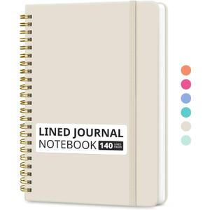 Taja Lined Spiral Journal Notebook for Women & Men, 140 Pages, College Ruled Hardcover Notebook for Work & Note Taking, Journals for Writing, A5(5.7" x 7.9") Beige
