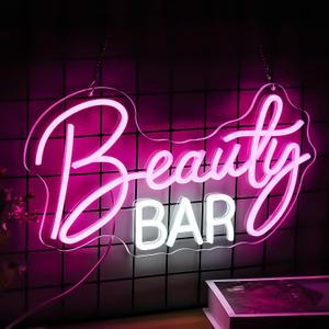 Beauty Bar Neon Sign, Pink Light Up Neon Lights For Wall Decor, Girls Makeup Room Bedroom Decor - Energize Your Space With Magical Ambiance16.5 X 9 inch (Pink White-3)