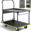 Upgraded Foldable Push Cart Dolly, 700lbs Foldable Platform Truck Dolly with Wheels, Heavy Duty Platform Cart 2 Tier Moving Flatbed Cart for Warehouse, Garage, Workshop, Office 28.75" x 18.5"