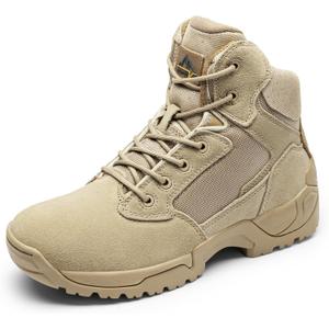 NORTIV 8 Mens Military Tactical Work Boots Side Zip Outdoor Hiking Leather Motorcycle Combat Boots (9.5, Sand)