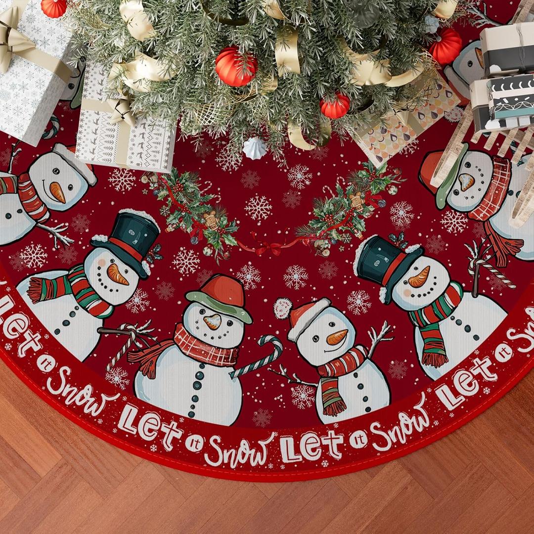 XCHI Red Let it Snow Snowman Rattan Winter Christmas Skirt Christmas Party Decorations for Home Xmas Holiday Winter Indoor Decro 48 Inch