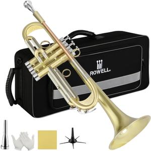 ROWELL Trumpet Standard Bb Trumpet Set Professional Trumpets Brass Trumpets for Beginners with Deluxe Hand Case,Gloves,7C Mouthpiece (Antique Finished)