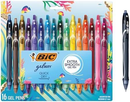 BIC Gelocity Quick Dry Ocean Themed Gel Pens, Medium Point (0.7mm), 16-Count Gel Pen Set, Colored Gel Pens for Note Taking and Journaling