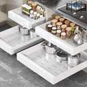 Seinloes 1qty Pull Out Cabinet Organizer 21" Deep, Full Extension 3 Slide Rails Slide Out Drawers With Raising Pad for Framed Cabinets, Expandable Width (12.3"-20.5"),No Drill Roll Out Shelves, White