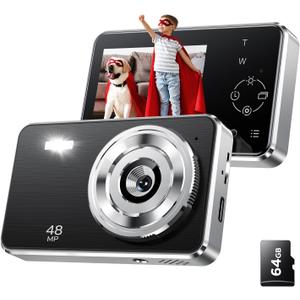 Digital Camera-FHD 1080P Camera for Kids-64GB TF Card-16x Zoom Auto-Focus with Camera Bag-Card Reader Included (Black)