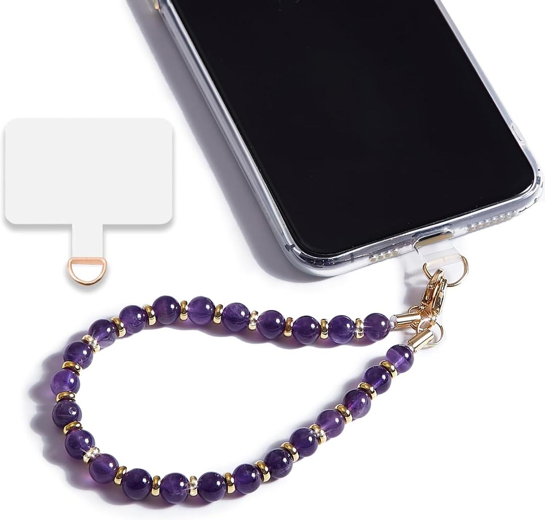 Marble Beaded Phone Wrist Strap,Detachable Phone Bracelet Strap with Tether Tab,Hands-Free Wristlet Strap (Amethyst)