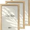 VCK 12x18 Frame Set of 3, Natural Solid Wood Beige Picture Frame with Exclusive Wood Grain,Wall Mounting for Home Decor