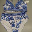 Hanna Nikole Womens High Waisted Bikini Sets Floral Print, 2 Piece Swimsuits Cutout, V Neck Bathing Suits Sexy Swimwear (Blue, S)