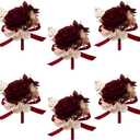 AuroraAria Burgundy Boutonniere for Men,Set of 6,Groom Boutonniere for Wedding,Anniversary,Homecoming,Formal Dinner Party,Wedding Decor,Artificial Red Rose