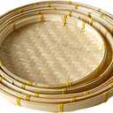 Rattan Tray Handmade Bamboo Basket Buns Bread Bamboo Products Household Storage Shau Kei Bamboo Basket Weaving Bamboo Weaving Sun Dry Goods Bamboo Sieve 5 Pcs Set (Natural One Size